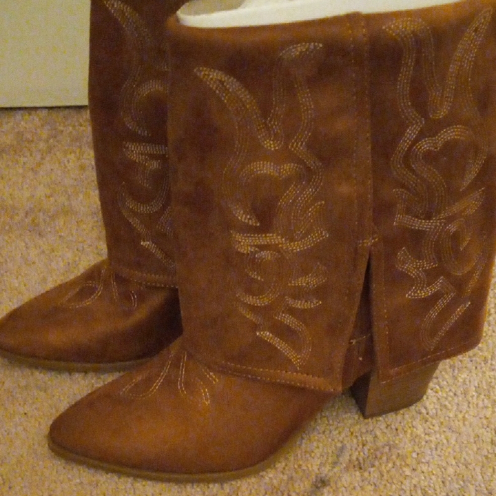 No Boundaries Brown Heeled Boots with Western Stitching